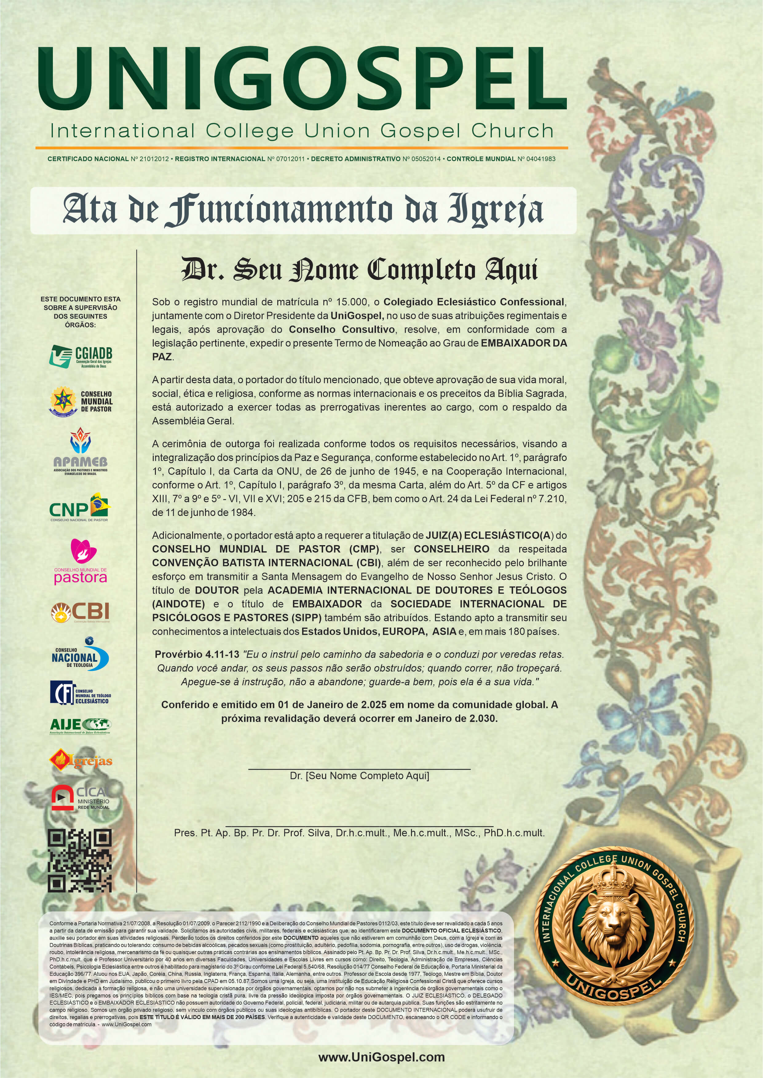 Ata de Funcionamento da Igreja