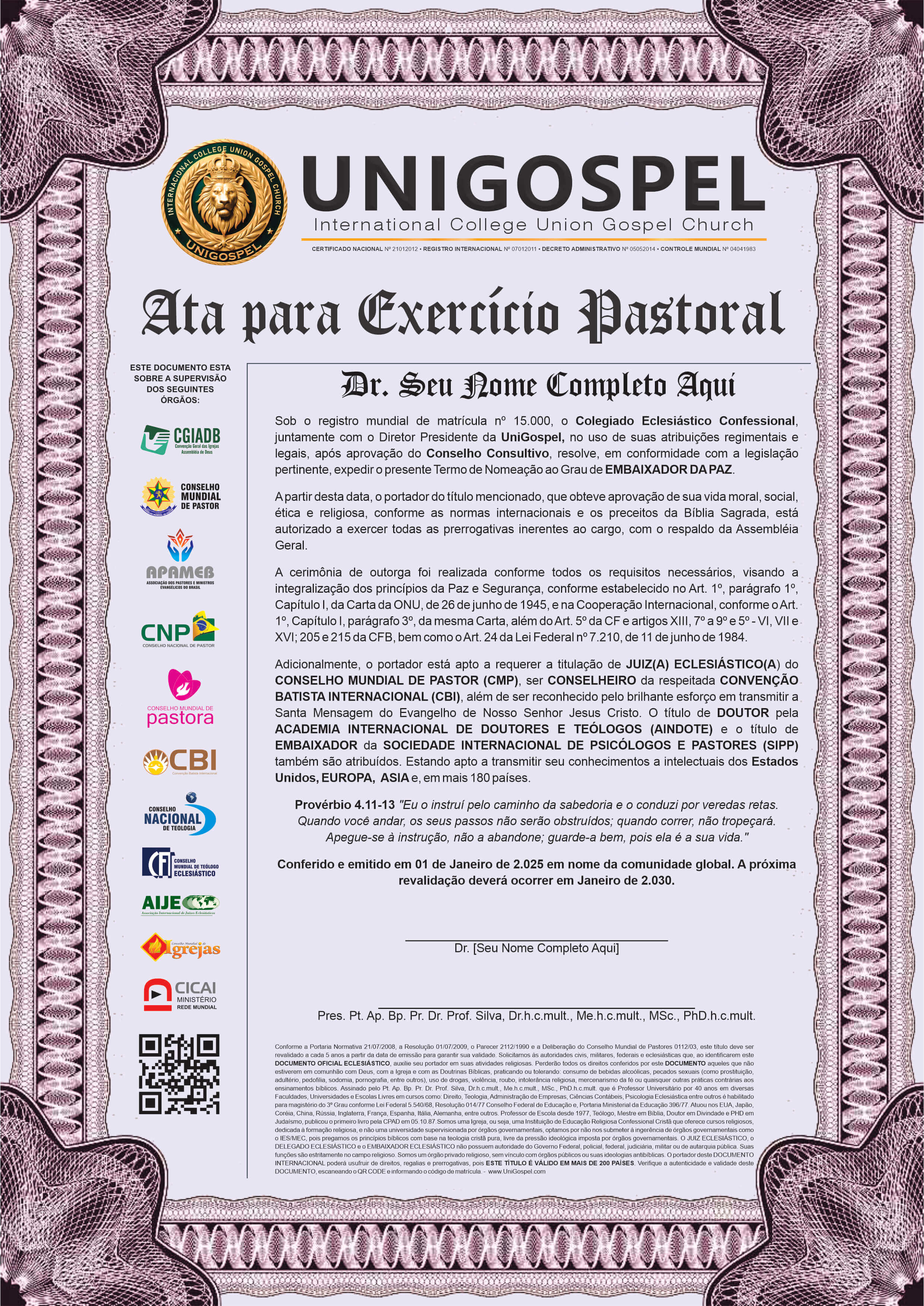 Ata de Exercício Pastoral