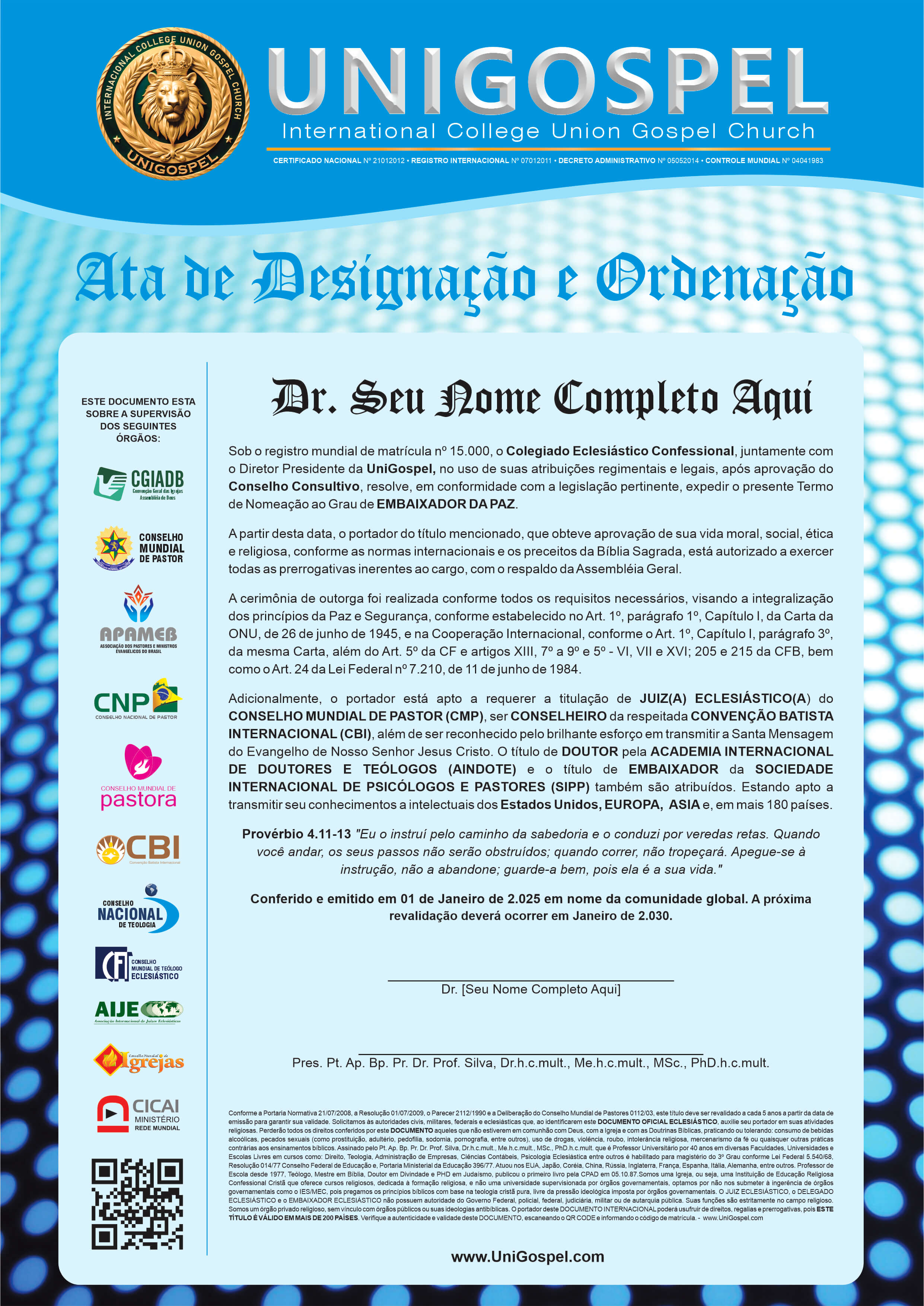 Ata de Designação e Ordenação