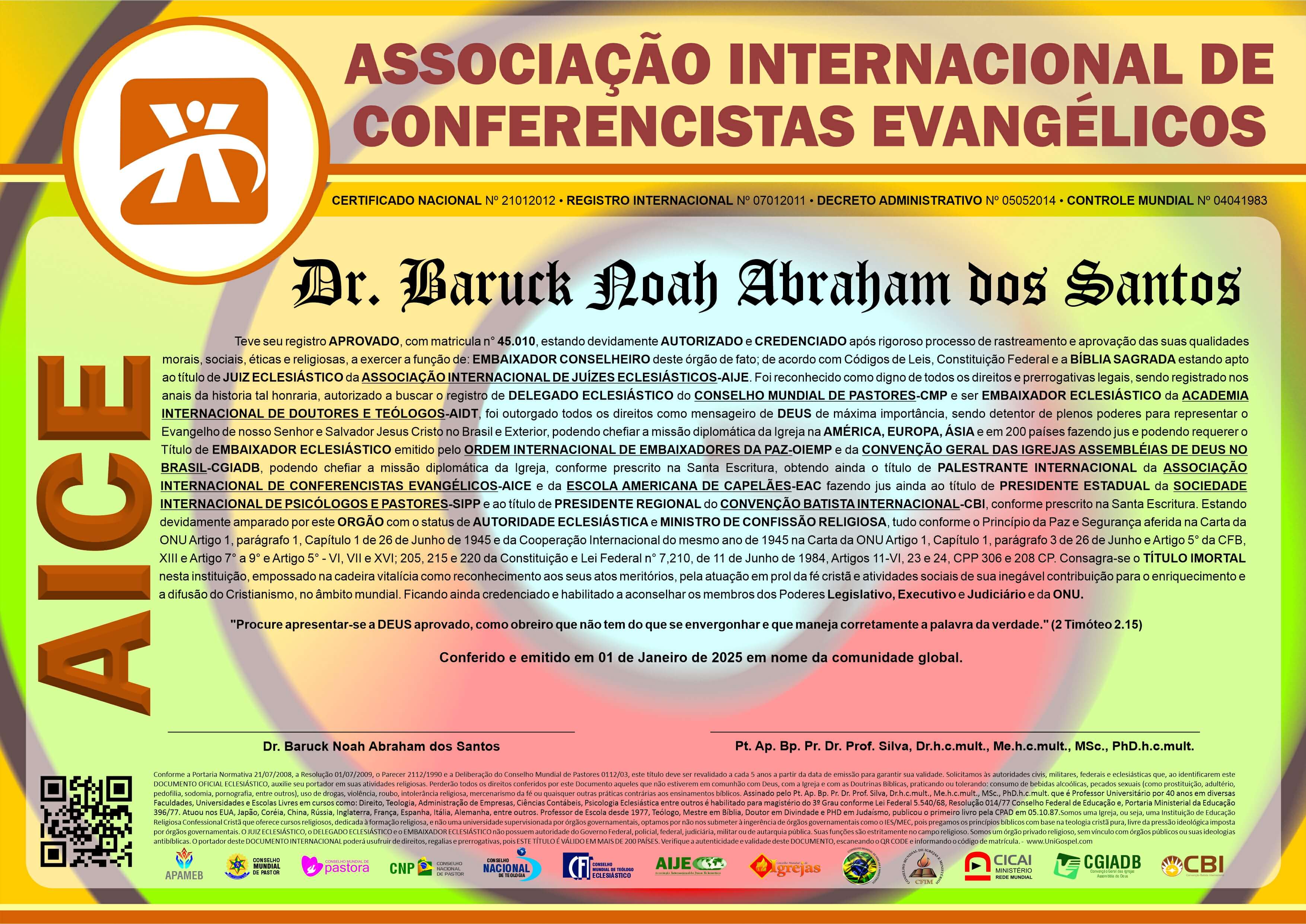 Diploma de Membro Associação Internacional de Conferencistas Evangélicos