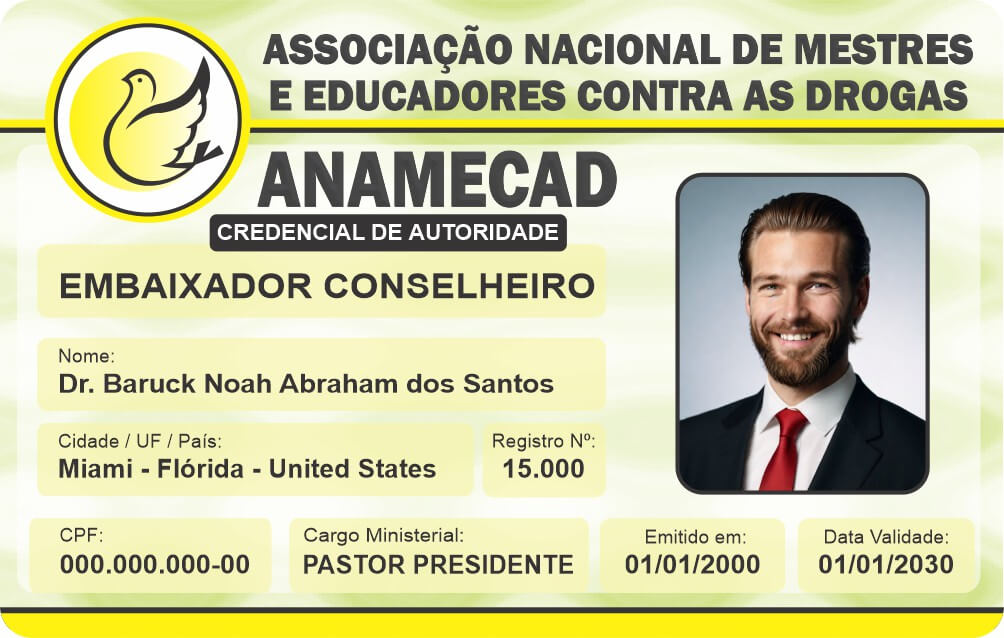 Credencial Associação Nacional de Mestres e Educadores contra as Drogas