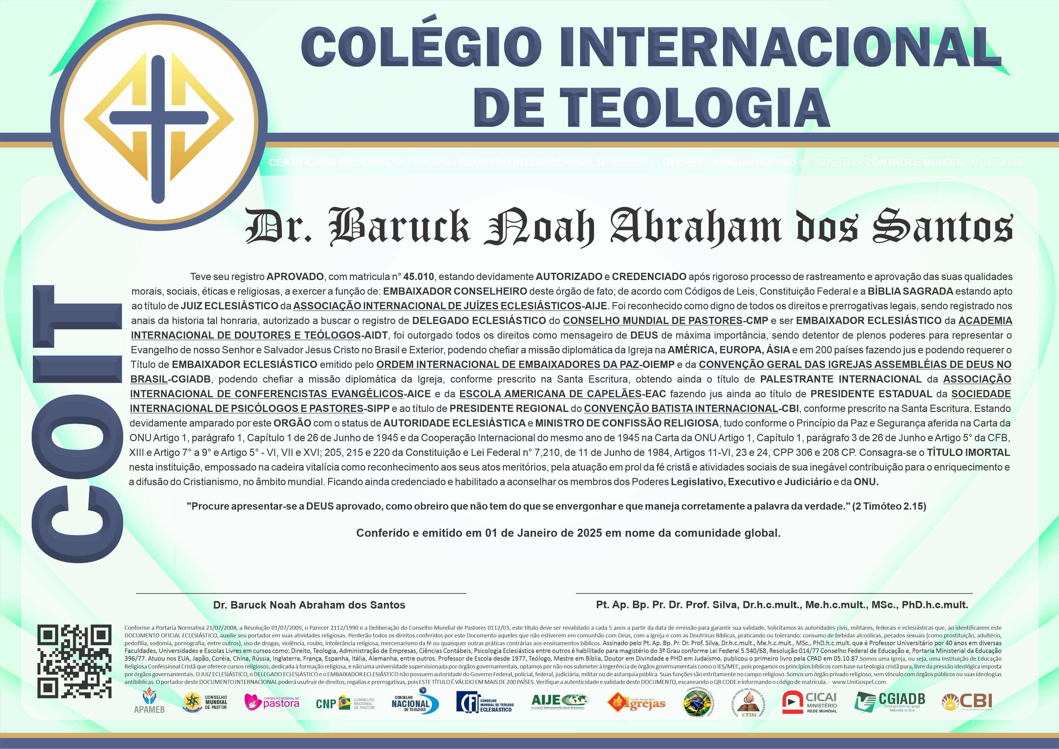 Diploma de Membro Colégio Internacional de Teologia