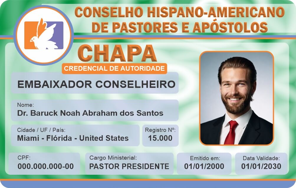 Credencial Conselho Hispano Americano de Pastores e Apóstolos