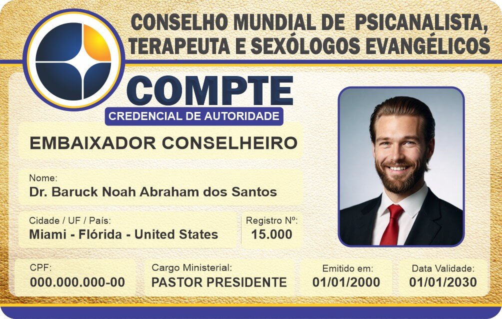 Credencial Conselho Mundial de Psicanalista, Terapeuta e Sexólogos Evangélicos