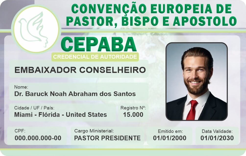 Credencial Convenção Europeia de Pastor, Bispo e Apóstolo