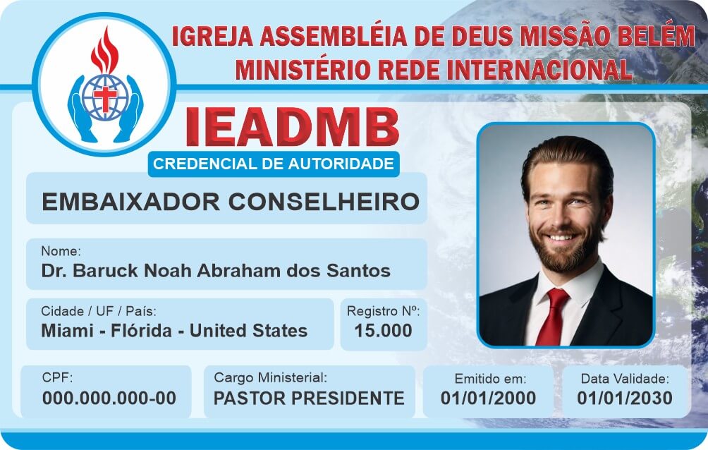 Credencial Igreja Assembleia de Deus Missão Belém Ministério Rede Internacional