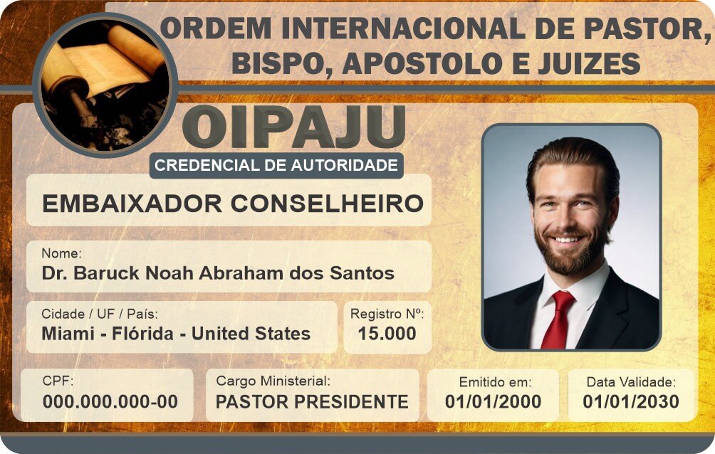 Credencial Ordem Internacional de Pastor, Bispo, Apóstolo e Juizes