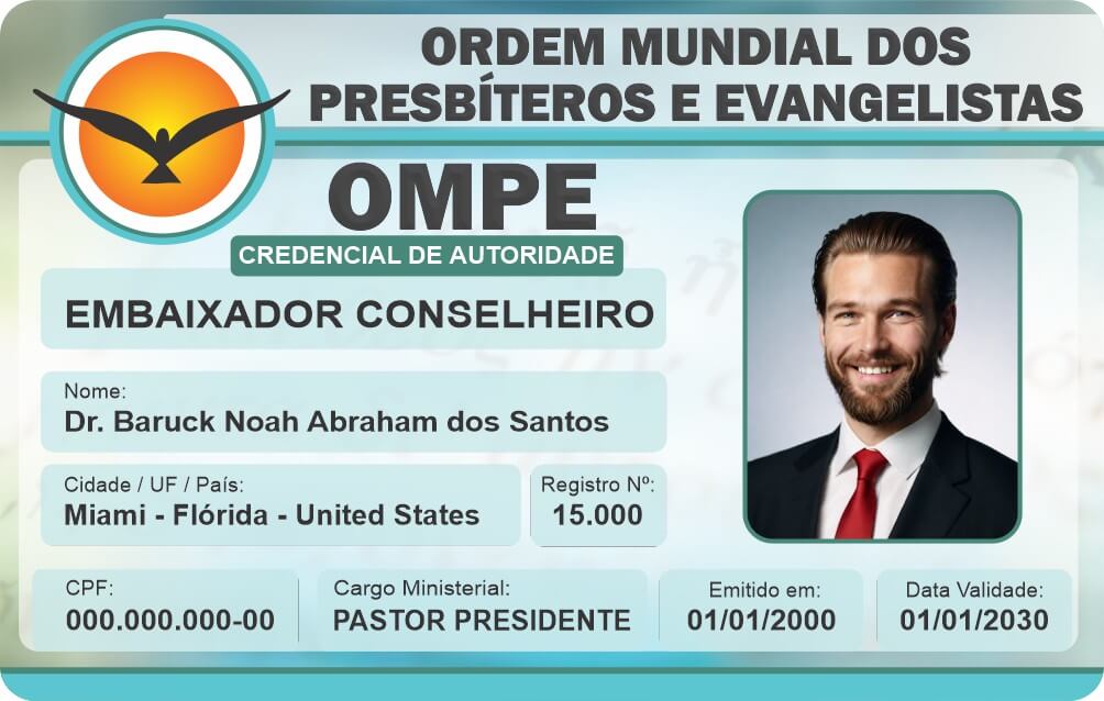 Credencial Ordem Mundial dos Presbíteros e Evangelistas