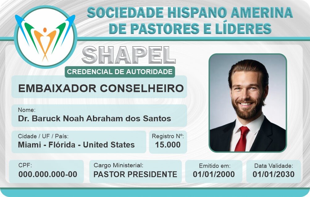 Credencial Sociedade Hispano Americana de Pastores e Líderes