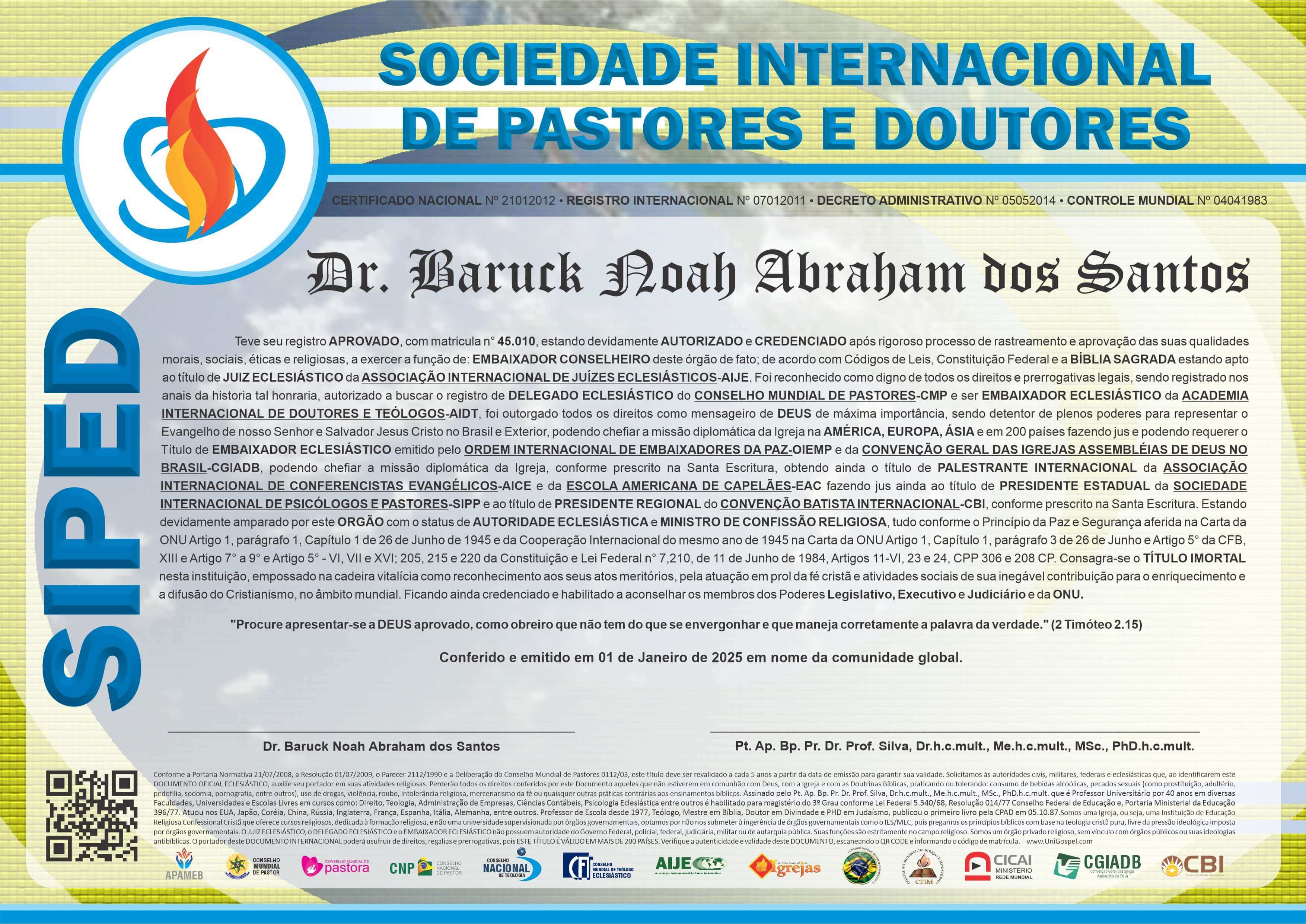 Diploma de Membro Sociedade Internacional de Pastores e Doutores