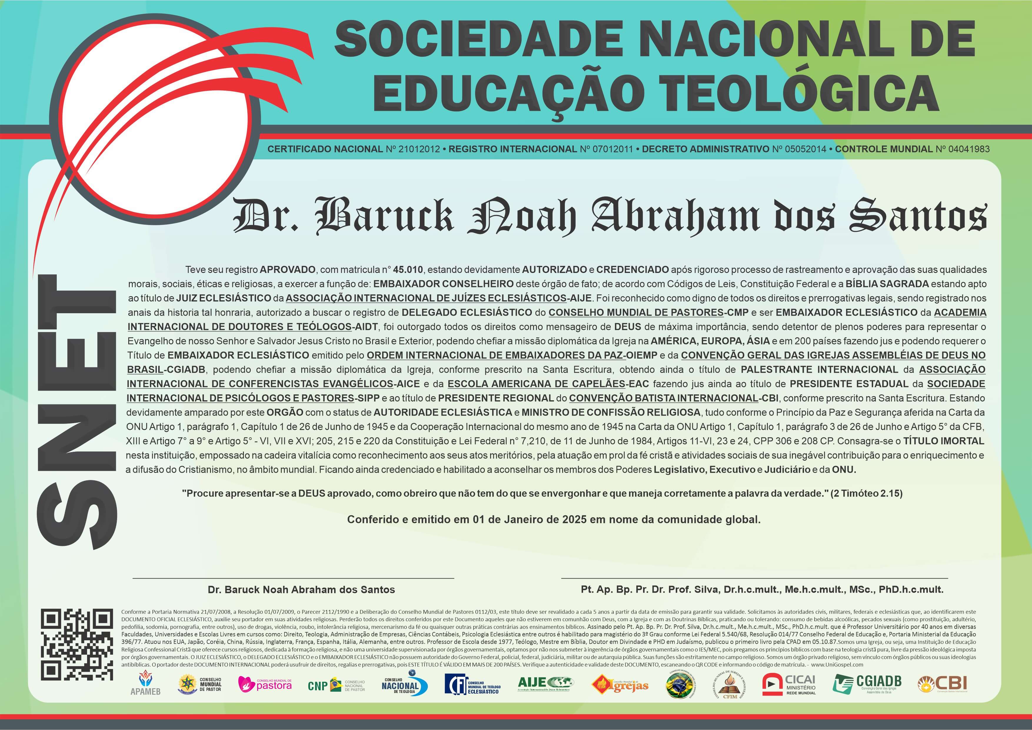 Diploma de Membro Sociedade Nacional de Educação Teológica