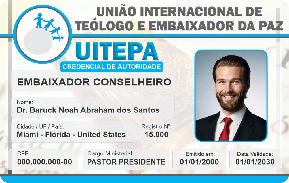 Credencial União Internacional de Teólogo e Embaixador da Paz