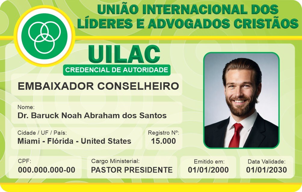 Credencial União Internacional dos Líderes e Advogados Cristãos