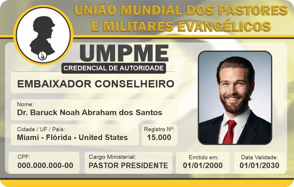 Credencial União Mundial dos Pastores e Militares Evangélicos